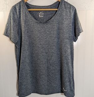 Nike Women's Heathered Navy Blue Short Sleeve Wide Neck Tee